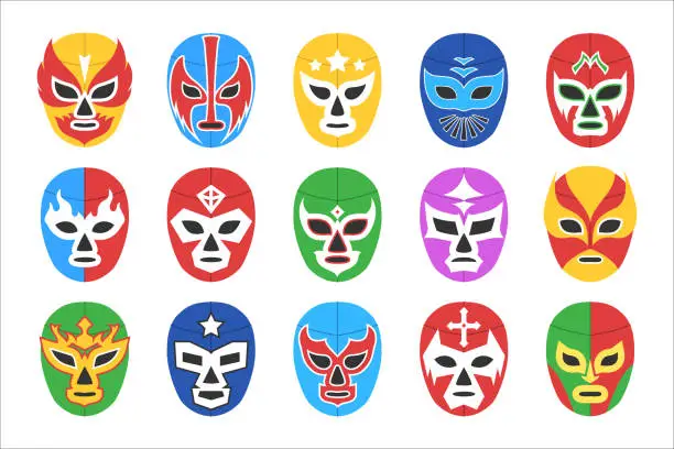 Vector illustration of Colorful lucha libre mask for wrestling show isolated set