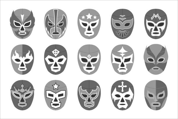 ilustrações de stock, clip art, desenhos animados e ícones de black-and-white lucha libre mask for wrestling fight show - wrestling mask