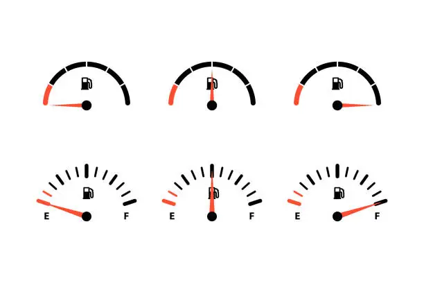 Vector illustration of Analog and digital fuel tank fullness indicator set
