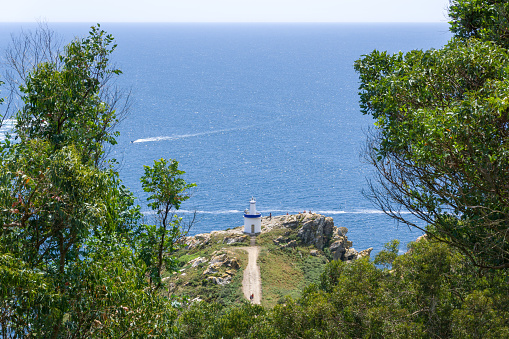 High angle view; View of the Faro da Porta from the way to the Lighthouse of the Cíes Islands, in Pontevedra, Galicia