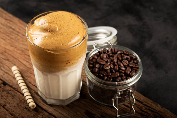 istock Iced Dalgona Coffee, glass with milk and coffee cream. 1332214993