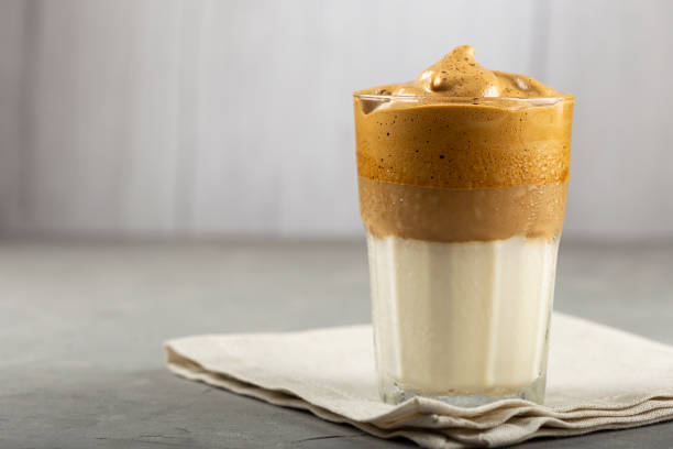 istock Iced Dalgona Coffee, glass with milk and coffee cream. 1332215063