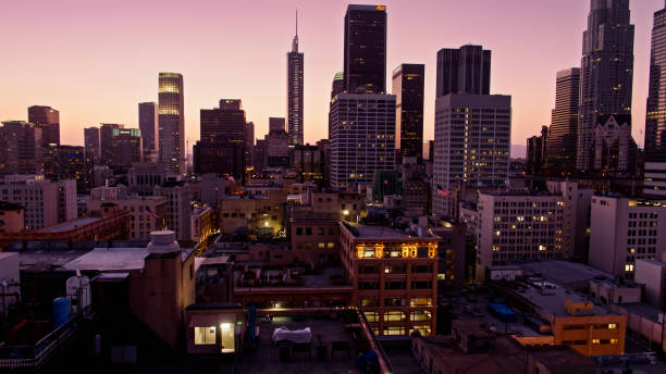 istock Violet Hour in Downtown los Angeles - Drone Shot 1332218626