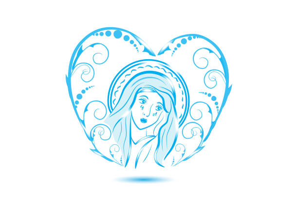 Virgin Mary crying in a floral love heart icon vector Virgin Mary crying in a floral love heart icon vector web image design virgen de guadalupe stock illustrations