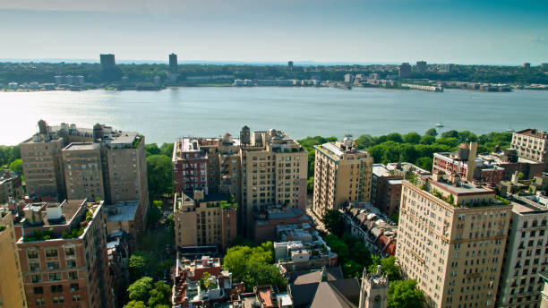 istock Drone Shot of Hudson Flowing Past Upper West Side 1332225315