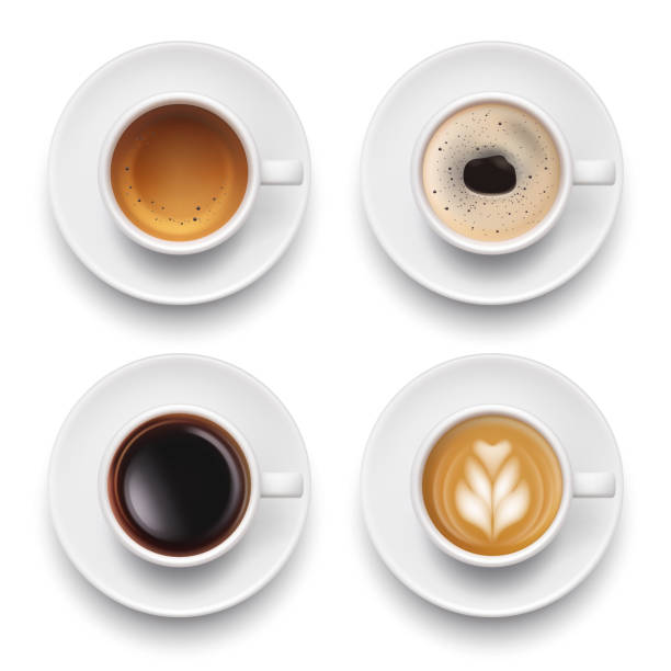 istock Coffee cup top view. Hot delicious drinks with coffee foam cappuccino espresso americano decent vector cups realistic collection isolated 1332225364