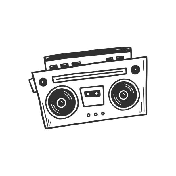 Hand drawn boombox. Doodle sketch style. Hand drawn boombox. Doodle sketch style. Drawing line simple retro music record icon. Isolated vector illustration. boom box stock illustrations