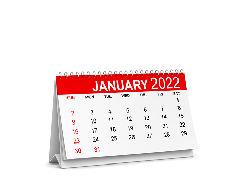 Calendar for 2022 year. 3d illustration isolated on white background. Week starts with sunday