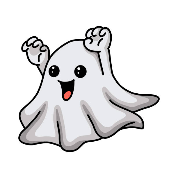 Cartoon Cute Halloween Ghost Raising Hands Stock Illustration - Download  Image Now - Ghost, Emoticon, Cheerful - iStock