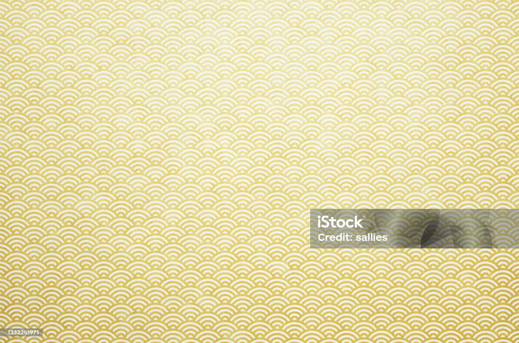 Washi paper texture background with gold wave pattern Japanese handmade paper texture with traditional Japanese pattern Pattern Stock Photo