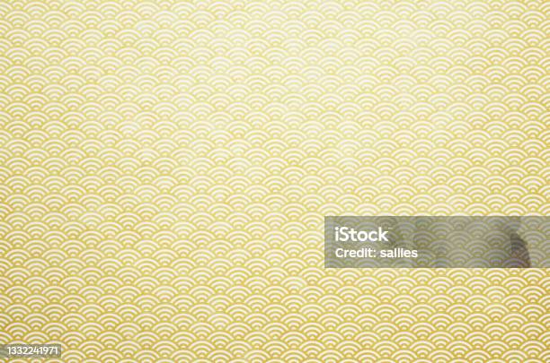 Washi Paper Texture Background With Gold Wave Pattern Stock Photo - Download Image Now