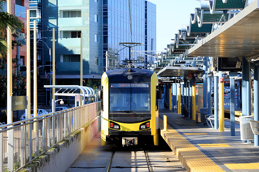 Los Angeles Metro E Line (Expo) train at Santa Monica Downtown Station.