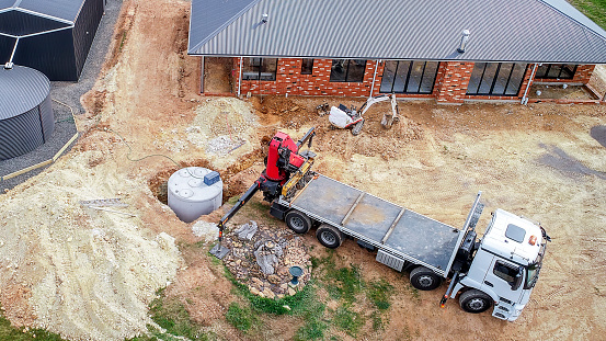 Septic tank being installed at a house build site