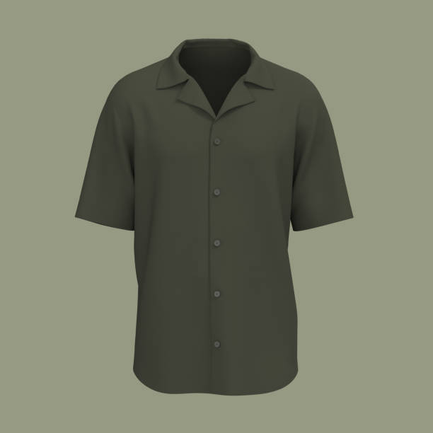 istock Short-sleeve camp shirt mockup. 1332257584