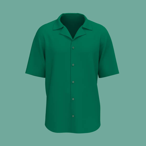 istock Short-sleeve camp shirt mockup 1332257802