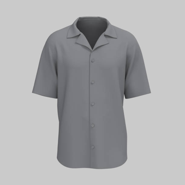 istock Short-sleeve camp shirt mockup. 1332257833