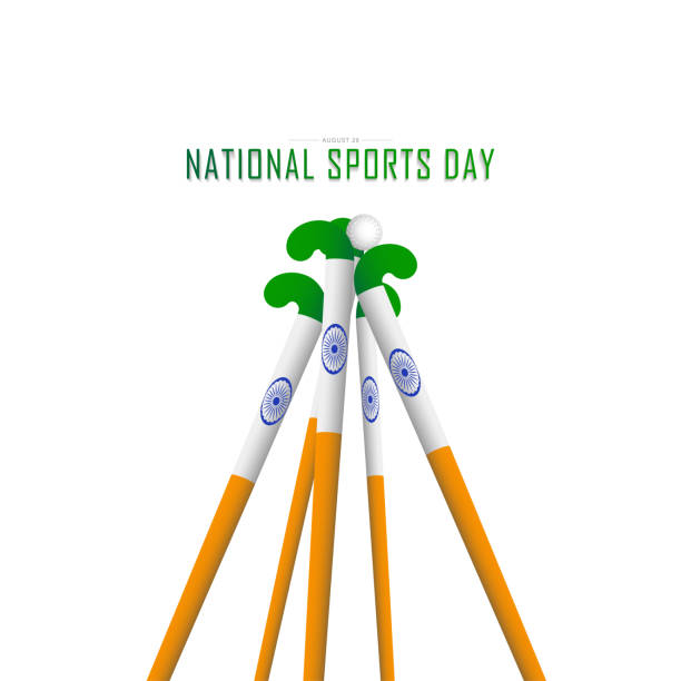 National Sports day India. Hockey stick and ball. Vector Illustration of National Sports day which is celebrated on the birth anniversary of Major Dhyan Chand and Indian flag on Hockey stick and ball. National Sports Day stock illustrations