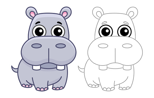 Vetores de Animal Zoológico Para Crianças Colorindo Livro Hipopótamo  Engraçado Em Um Estilo De Desenho Animado Traço Os Pontos E Colorir A  Imagem e mais imagens de Beleza - iStock