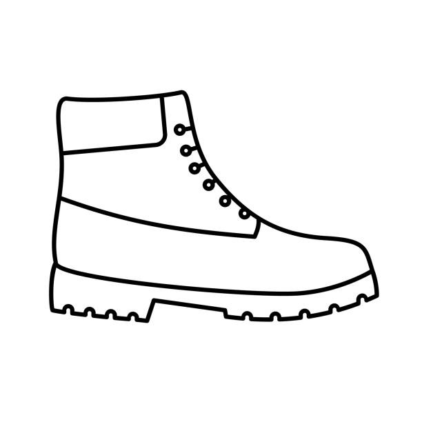 ilustrações, clipart, desenhos animados e ícones de botas de proteção para trabalhadores da indústria da construção. ícone da linha de sapatos de segurança. calçados industriais. - bota