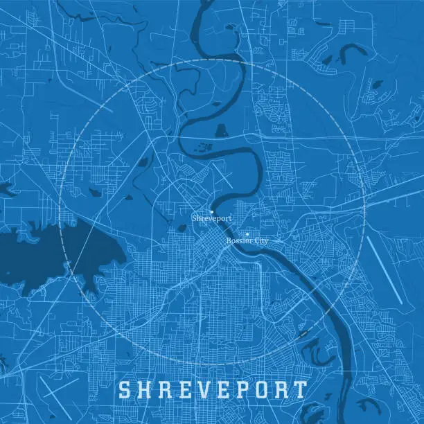 Vector illustration of Shreveport LA City Vector Road Map Blue Text