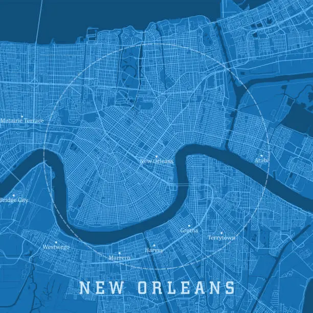 Vector illustration of New Orleans LA City Vector Road Map Blue Text