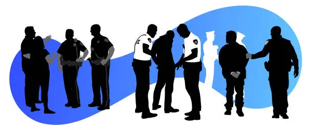 Vector illustration of Policemen Silhouette Blue