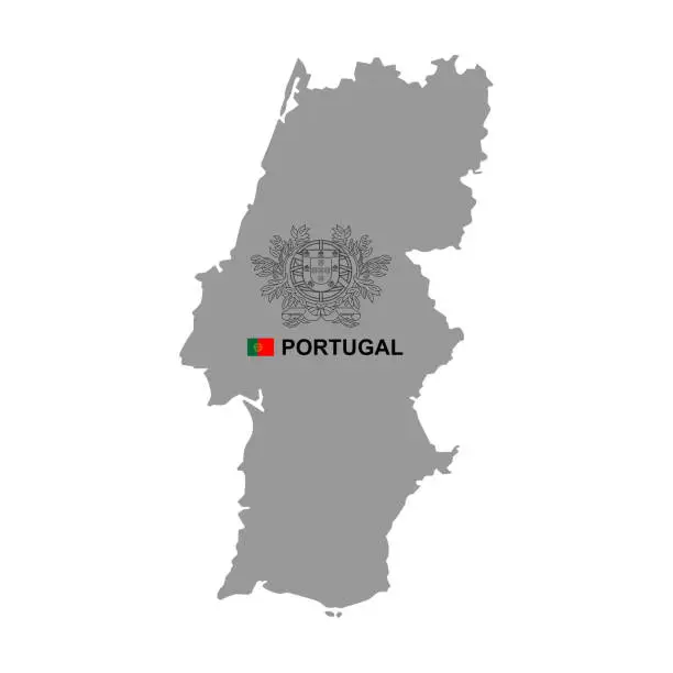 Vector illustration of Portugal map with coat of arms