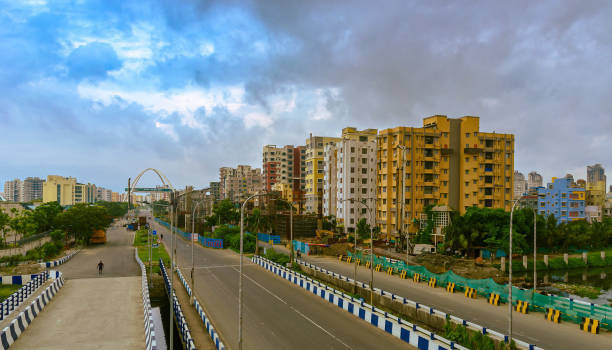 Highrise Residential Buildings . Kolkata, India, July 18,2021:Highrise Residential Buildings overlooking the BISWA BANGLA or KOLKATA GATE. Selective Focus is used. newtown stock pictures, royalty-free photos & images