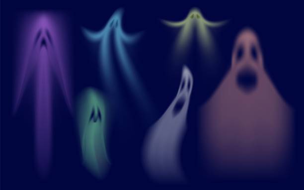 ilustrações de stock, clip art, desenhos animados e ícones de colorful shadows ghost. swanky halloween ghost, crazy transparent spirits vector set - monster horror spooky human face