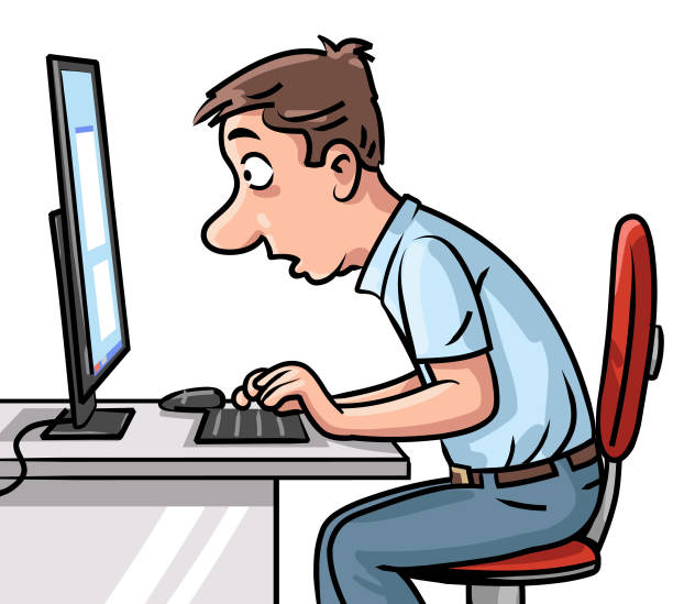 Young Man Looking Surprised At Computer Screen Stock Illustration -  Download Image Now - Cartoon, Using Computer, Surprise - iStock
