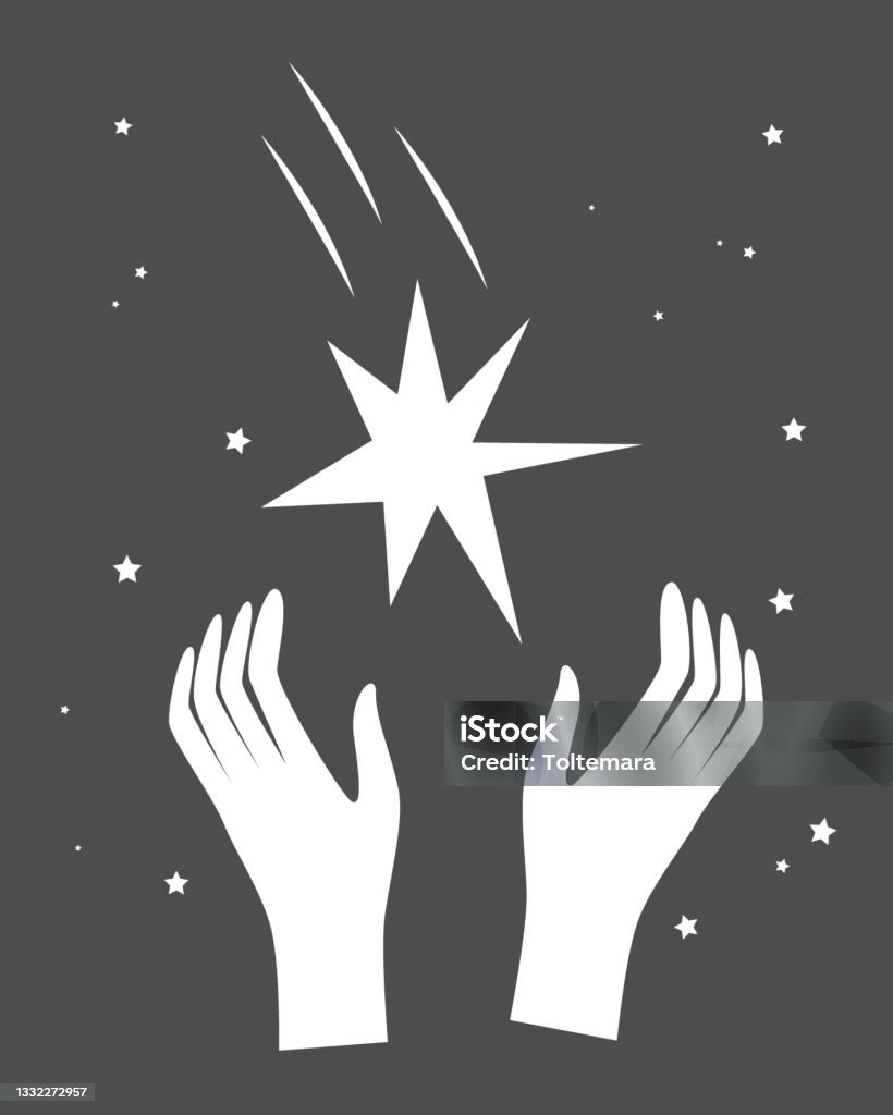 Cartoon Illustration Of Hands Reaching Grabbing A Shining Star Dreaming And  Making Goal Concept Vector Illustration Stock Illustration - Download Image  Now - iStock