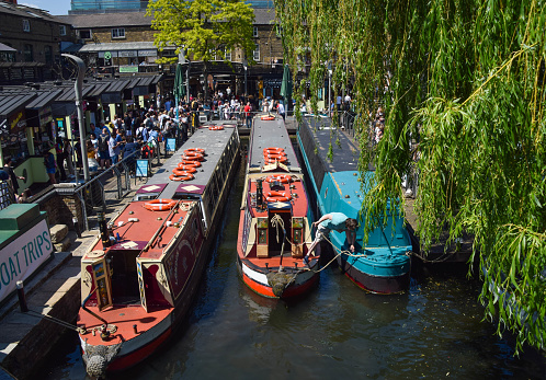 London, United Kingdom - June 3 2021: Canal boats at Camden Market