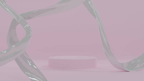 istock pink cylinder stage display on pink background decorated with white glow luxury fabric, minimal backdrop 1332275416
