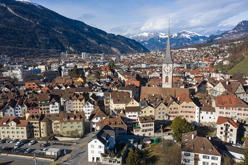 aerial view of the historic old town of chur