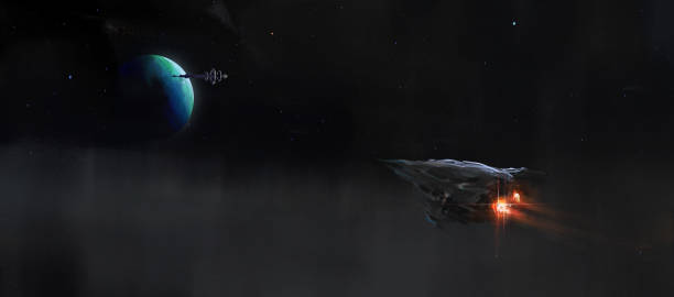 istock The small spacecraft heads to the spaceship docked next to the blue planet, 3D illustration. 1332276513