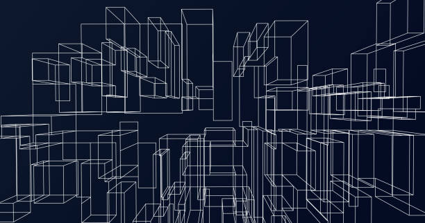 illustrations, cliparts, dessins animés et icônes de arrière-plan du modèle de structure des perspectives de ligne - construction frame technology cube built structure