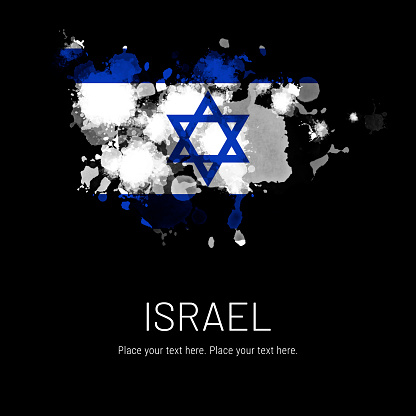 Banner with Official flag of Israel on a white background and empty space for text. Israeli flag for Jewish Holidays and independence day.