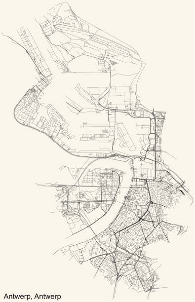 ilustrações de stock, clip art, desenhos animados e ícones de street roads map of the antwerpen district of antwerp, belgium - antuerpia