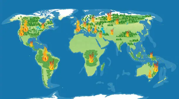Vector illustration of The forests of the world are burning
