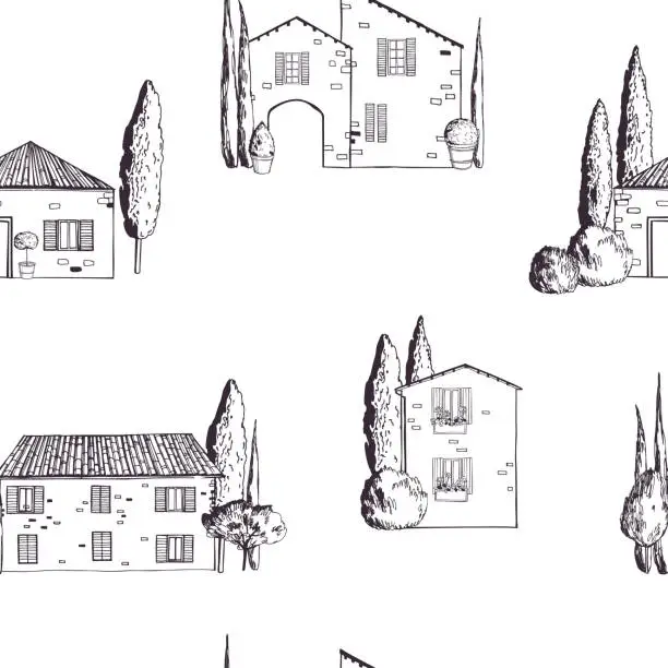 Vector illustration of Vector pattern with  houses of Tuscany.
