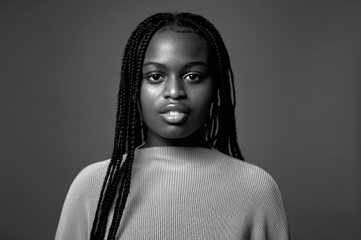 Studio portrait of beautiful serious African teenager