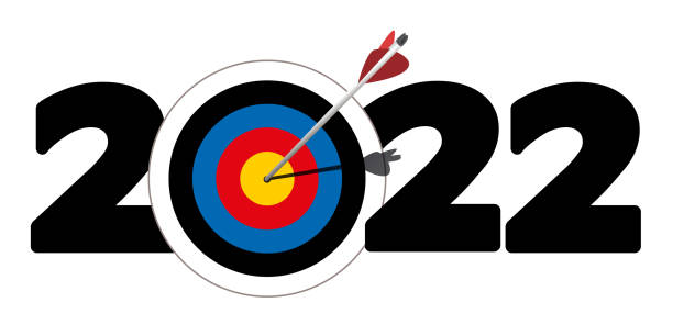 目標を達成する矢印を持つ2022年の目標を達成したい会社のコンセプト。 - objectif点のイラスト素材／クリップアート素材／マンガ素材／アイコン素材
