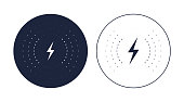 Wireless charger icon. Vector energy thunder lightning bolt sign in a circle. Power symbol isolated on a white background