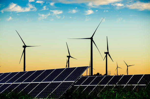 istock Solar photovoltaic panels and wind turbines 1332302014
