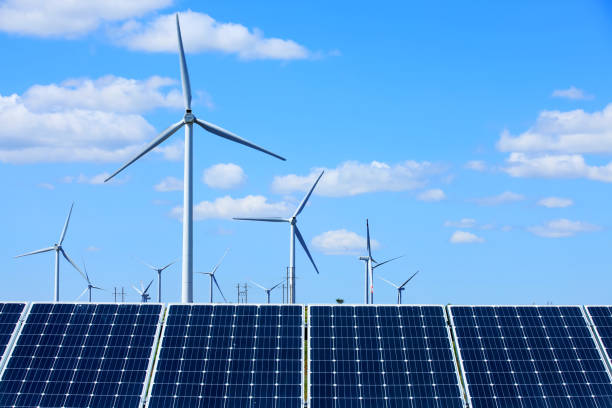 istock Solar photovoltaic panels and wind turbines 1332302016