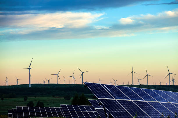 istock Solar photovoltaic panels and wind turbines 1332302033