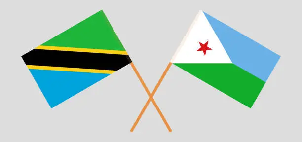 Vector illustration of Crossed flags of Tanzania and Djibouti. Official colors. Correct proportion