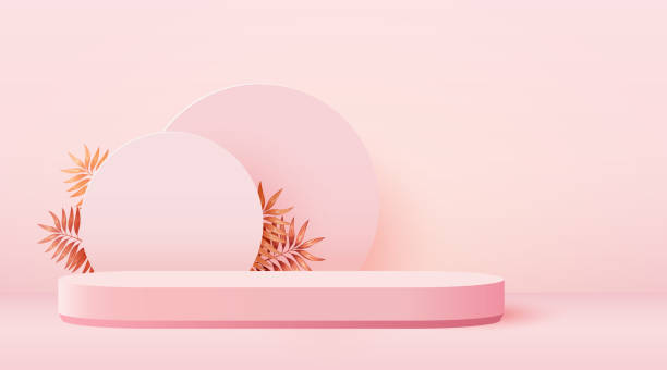 istock Abstract scene background. Cylinder podium with leaves on pink background. Product presentation, mock up, show cosmetic product, Podium, stage pedestal or platform. 1332308582