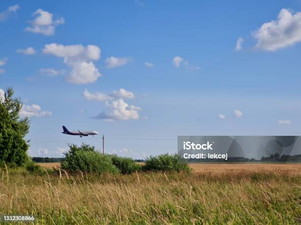 Plane Is Landing Stock Photo - Download Image Now - Airport, Rural Scene, Agricultural Field