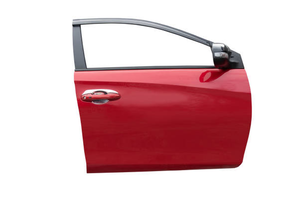 modern red car door isolated on white background with clipping path